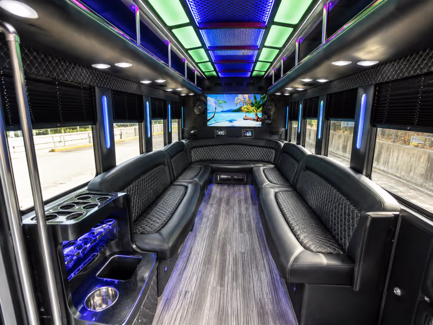 upland 18 passenger party bus inside